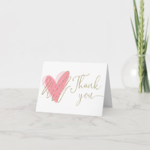 Carte De Remerciements Coeurs d'aquarelle or rose simple