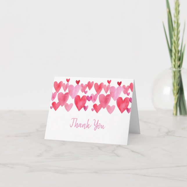 Carte De Remerciements Coeurs d'aquarelle rouge rose Anniversaire (Devant)