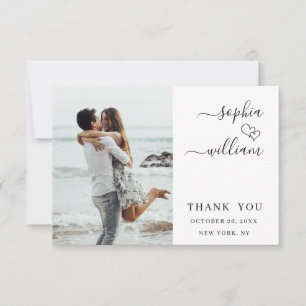 Carte De Remerciements Coeurs De Mariage Simplement Élégants Photo Simple