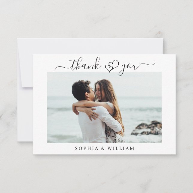 Carte De Remerciements Coeurs De Mariage Simplement Élégants Photo Simple (Devant)