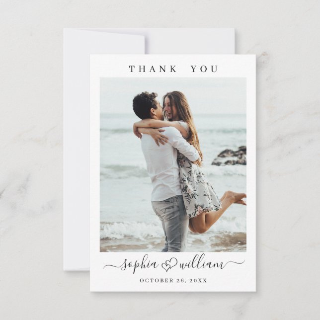 Carte De Remerciements Coeurs De Mariage Simplement Élégants Photo Simple (Devant)