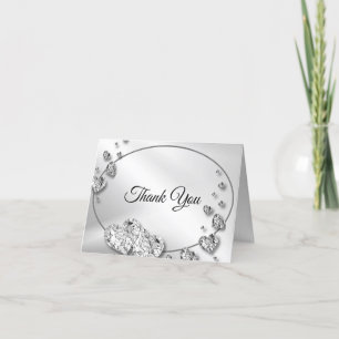 Carte De Remerciements Coeurs gris brillant argent mariage Elégant géomét