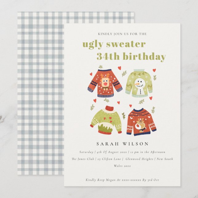 Carte De Remerciements Coeurs hiver moche Sweater N'importe quel âge Invi (Devant / Derrière)