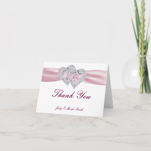 Carte de remerciements Coeurs roses personnalisés (Devant)