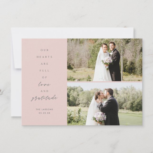 Carte De Remerciements Coeurs sont Full Trois Photo Blush Grey Mariage (Devant)