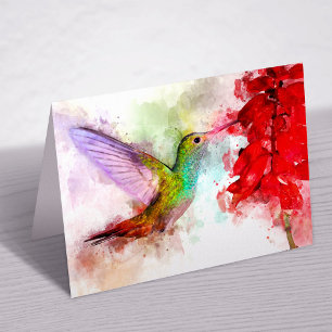 Carte De Remerciements Colibri volant avec fleur Aquarelle - 03