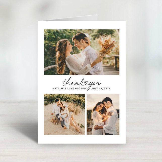 Carte De Remerciements Collage de mariage avec photo et cœur script 3 (Créateur téléchargé)
