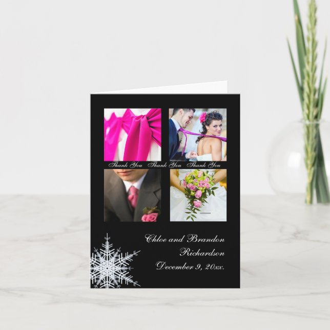 Carte de remerciements Collage de mariage d'hiver (Devant)