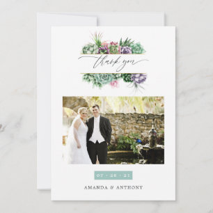 Carte De Remerciements Collage de photos de mariage aux succulentes aquar