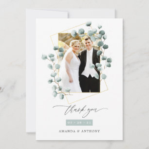 Carte De Remerciements Collage de photos de mariage géométrique de forêt