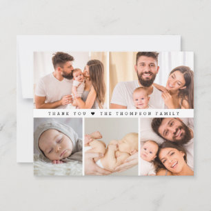 Carte De Remerciements Collage de photos minimaliste de bébé Stat de nais