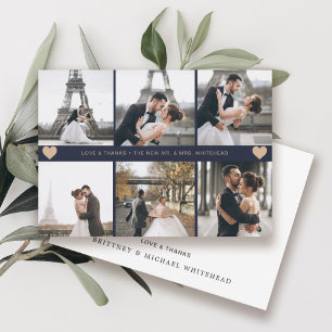 Carte De Remerciements Collage photo à la main moderne Navy Blue
