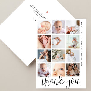 Carte De Remerciements Collage photo de 12 photos pour le premier anniver