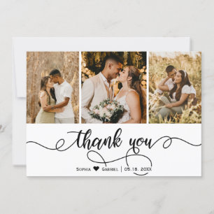 Carte De Remerciements Collage photo de mariage avec script lettres à la 