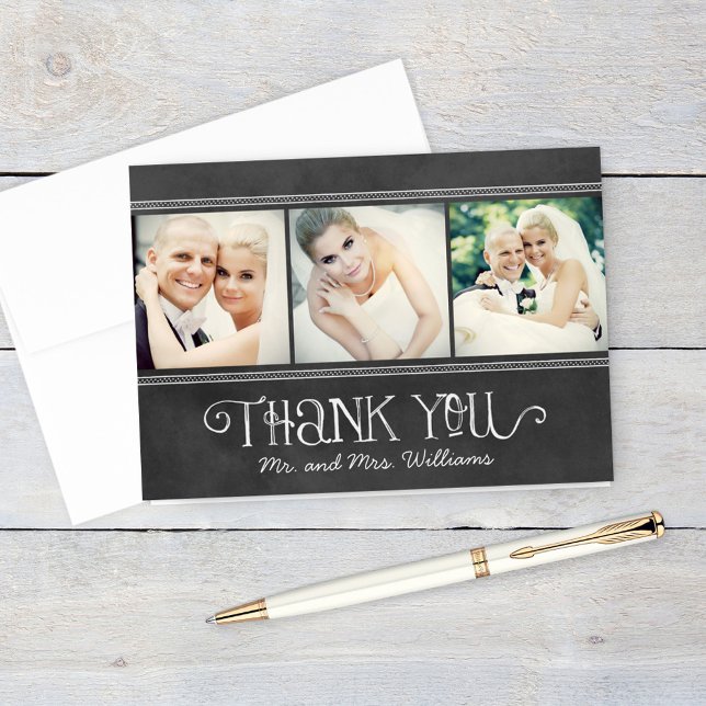 Carte De Remerciements Collage photo de mariage sur tableau noir avec écr (Créateur téléchargé)