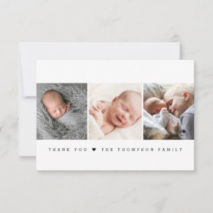 Carte De Remerciements Collage photo de nouveau-né avec cœur minimaliste 