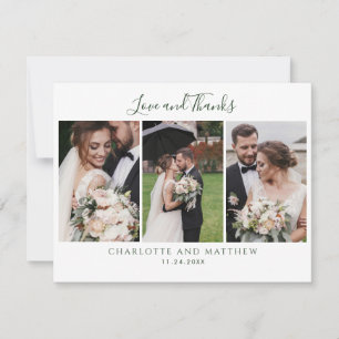 Carte De Remerciements Collage photo du jour de mariage élégant