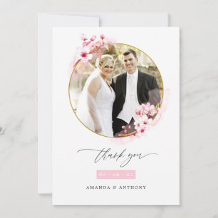 Carte De Remerciements Collage photo Mariage de fleurs de cerisiers rose
