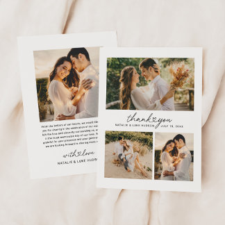 Carte De Remerciements Collage photo Mariage de script de coeur moderne