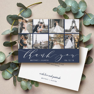 Carte De Remerciements Collage photo moderne Navy Blue