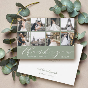 Carte De Remerciements Collage photo moderne Sage Green