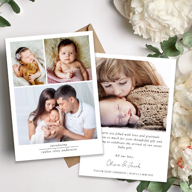 Carte De Remerciements Collage photo multi photo simple pour bébé (Créateur téléchargé)