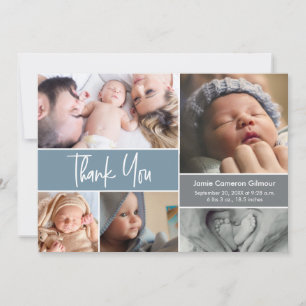 Carte De Remerciements Collage photo personnalisé Baby shower bleu Dusty