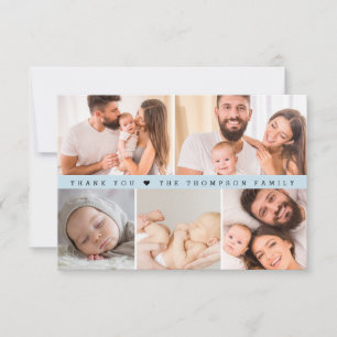 Carte De Remerciements Collage photo personnalisé Baby shower Dusty Blue