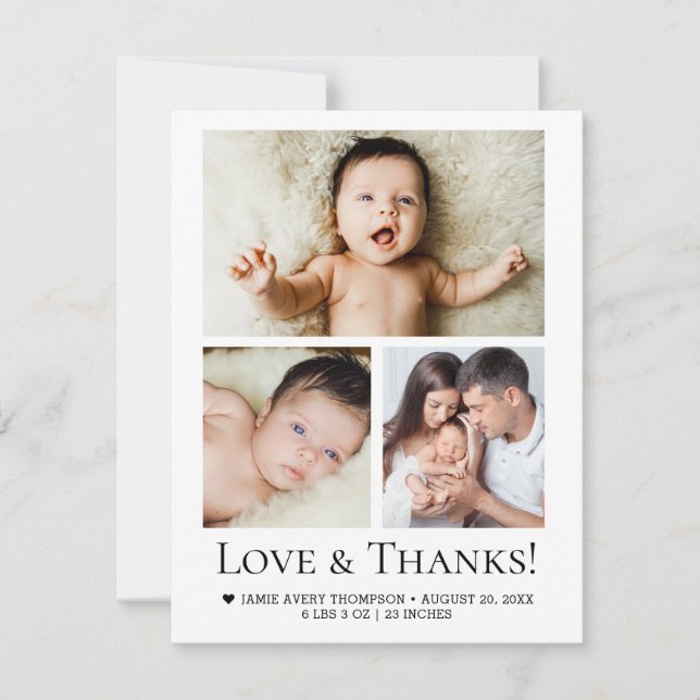 Carte De Remerciements Collage photo simple et personnalisé pour bébé (Devant)