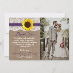 Carte De Remerciements Collection de Mariages de tournesol rustique - vio
