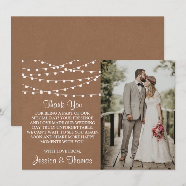 Carte De Remerciements Collection de Mariages Rustic Kraft (Devant / Derrière)