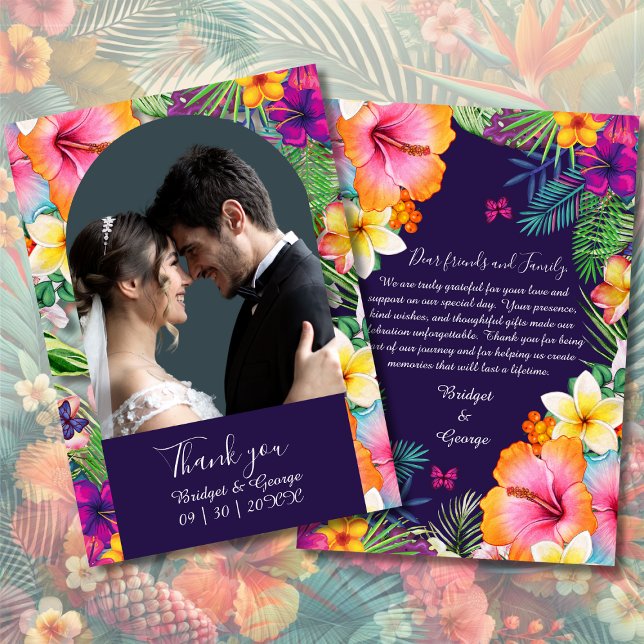 Carte De Remerciements Coloré hawaïen tropical Mariage et photo (Créateur téléchargé)
