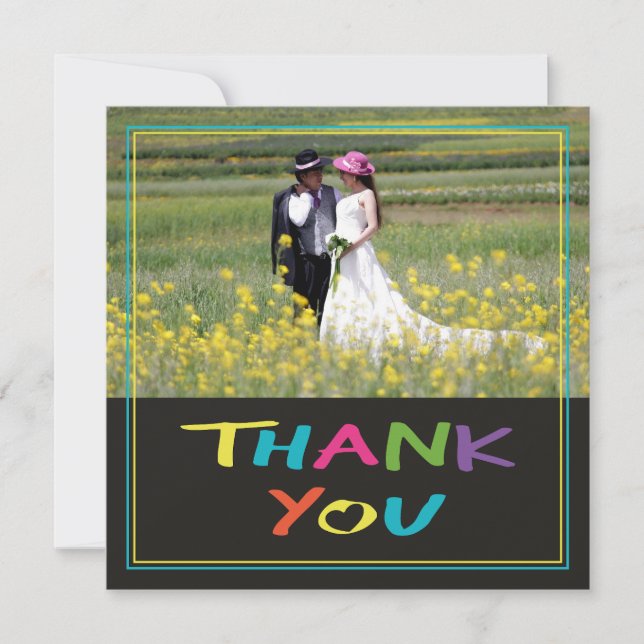 Carte De Remerciements Coloré "Lettre avec un coeur" Photo Mariage (Devant)