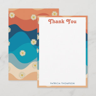 Carte De Remerciements Coloré Retro Waves & Daisies Motif