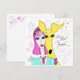 Carte De Remerciements Coloré Whimsical Greyhound Dog et Lady