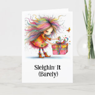 Carte De Remerciements * Colorful 2 Whimsical Christmas Girl Gift AP97