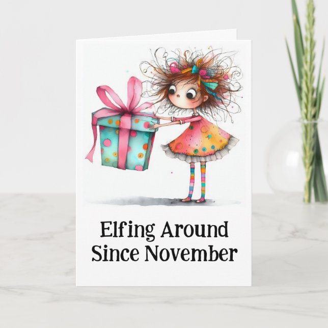 Carte De Remerciements ** Colorful 3 Whimsical Christmas Girl Gift AP97 (Devant)
