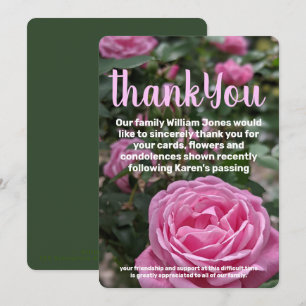 Carte de remerciements commémoratif de Roses roses