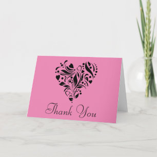 Carte De Remerciements Conception de coeur rose et noir