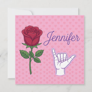 Carte De Remerciements Conception de nom Jennifer avec rose rouge et main