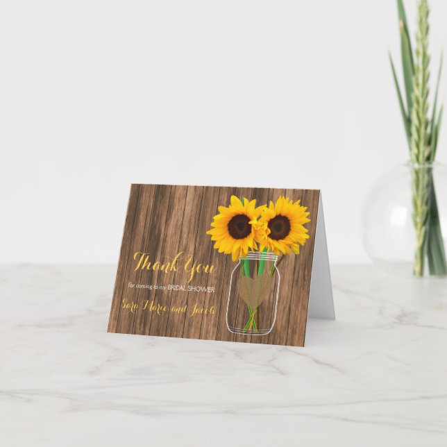Carte De Remerciements Conception de pot Mason tournesol de campagne (Devant)