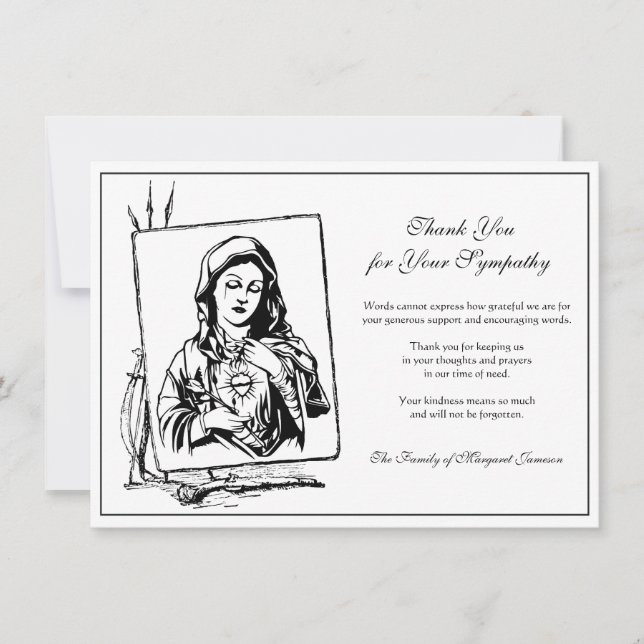 Carte De Remerciements Condolence de la Sainte Vierge Marie (Devant)