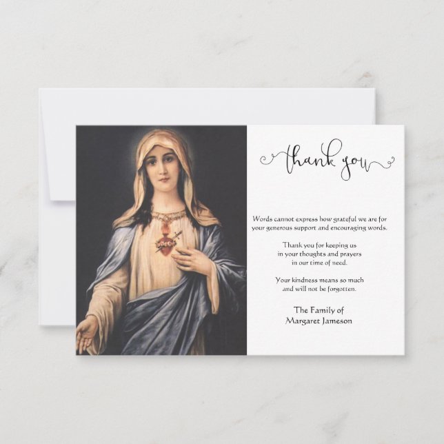 Carte De Remerciements Condolence de la Vierge catholique religieuse (Devant)