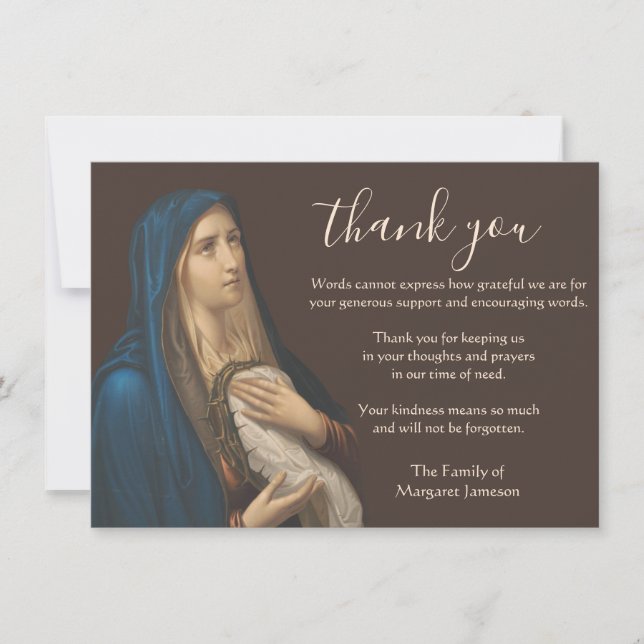Carte De Remerciements Condolence de la Vierge catholique religieuse (Devant)