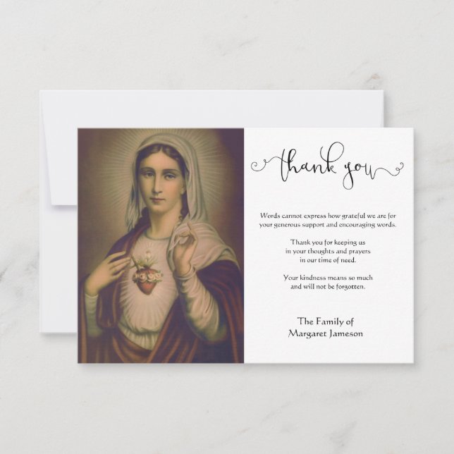 Carte De Remerciements Condolence de la Vierge catholique religieuse (Devant)