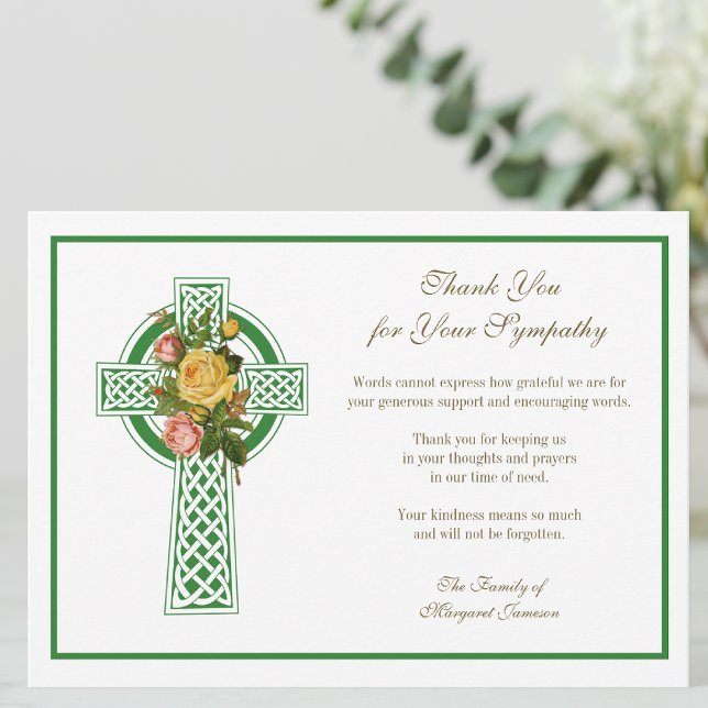 Carte De Remerciements Condolence religieuse catholique de la Croix Rose (Créateur téléchargé)