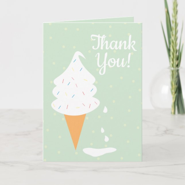 Carte De Remerciements Cône De Crème De Glace Avec Saupoudrer Vert Pois (Devant)