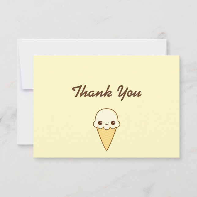 Carte De Remerciements Cône heureux de glace à la vanille de Kawaii (Devant)