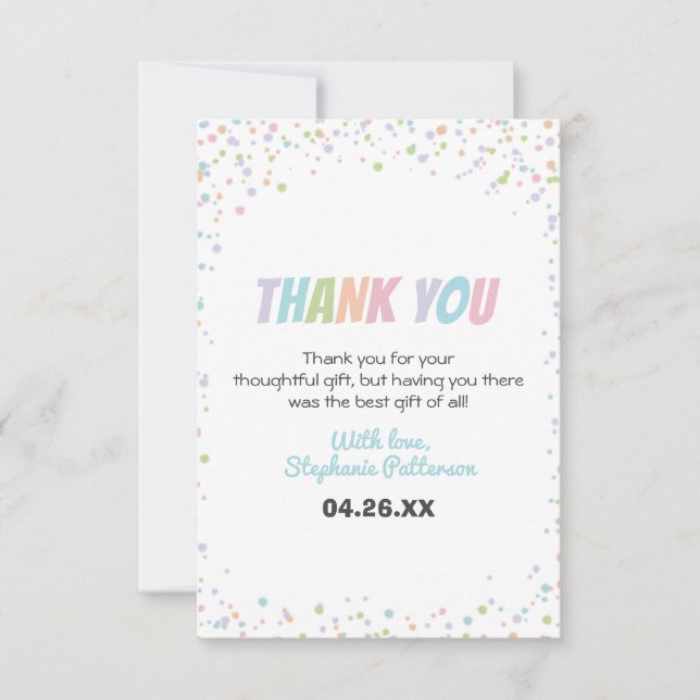 Carte De Remerciements Confetti Colorée mignonne Petit Bébé Sprinkel Douc (Devant)
