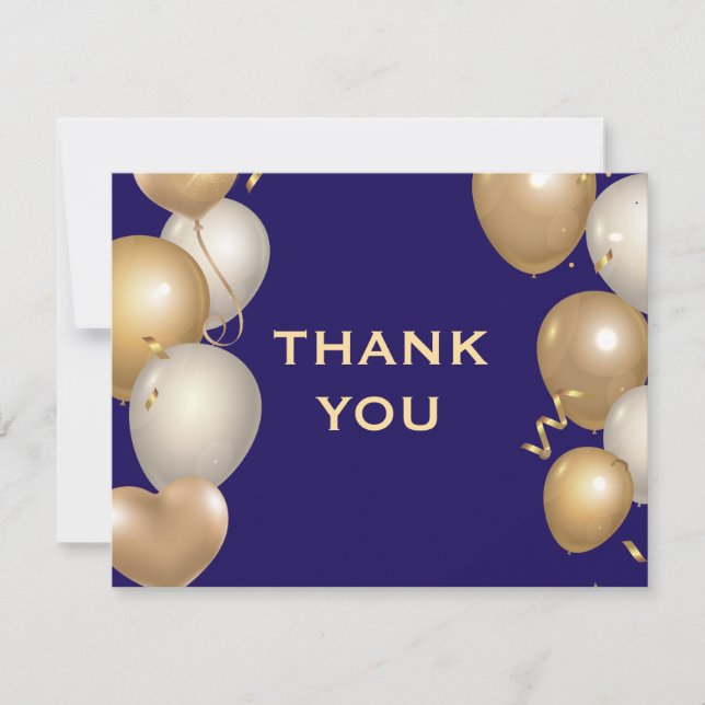 Carte De Remerciements Confetti de ballons bleu marine et or (Devant)